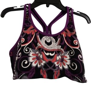 Athleta Black and Red Purple White Floral Sports Bra Workout Athleisure